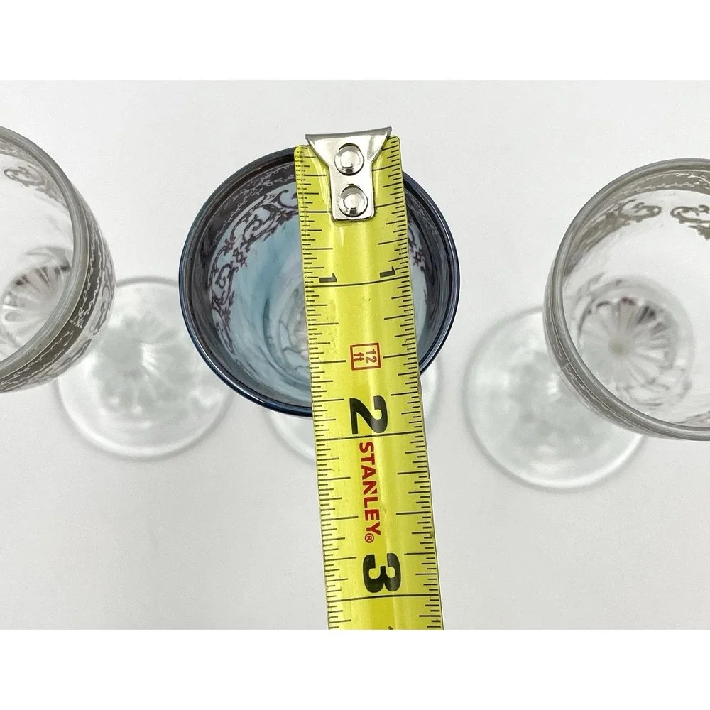 Vintage 1960s Italian Platinum Overlay Cordial Liquor Glasses Set of 3 Decorated